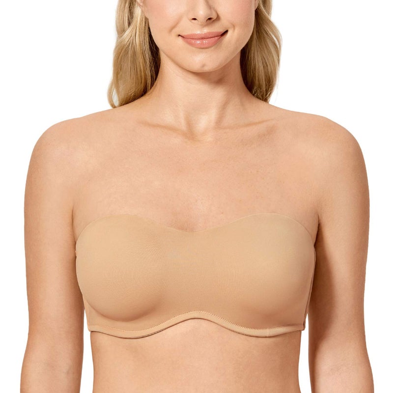 DELIMIRA Women's Strapless Bra Minimizer Seamless Underwire Unlined Bandeau for Big Bust Taupe Tan 36C - Image 1